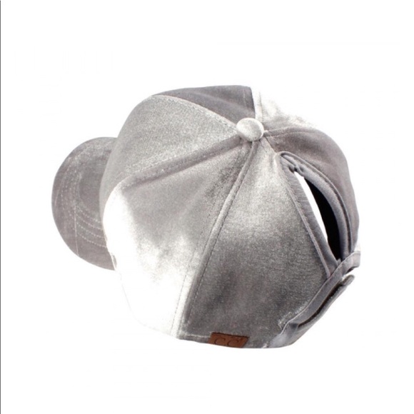Gray Velvet High Ponytail Baseball Cap Hat New - Picture 2 of 5